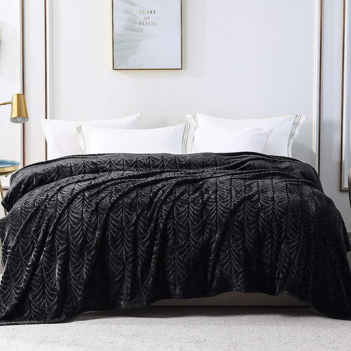 King Size Black Flannel Fleece Blanket G91505