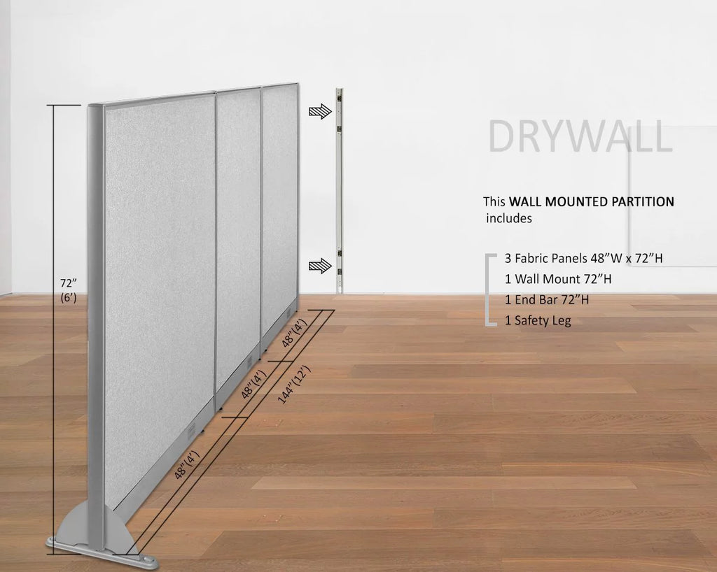 144"W x 72"H Wall Mounted Office Partition Room Divider L63678