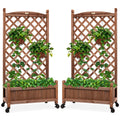 Set of 2 48in Wood Planter Box & Lattice Trellis with Drainage F7878