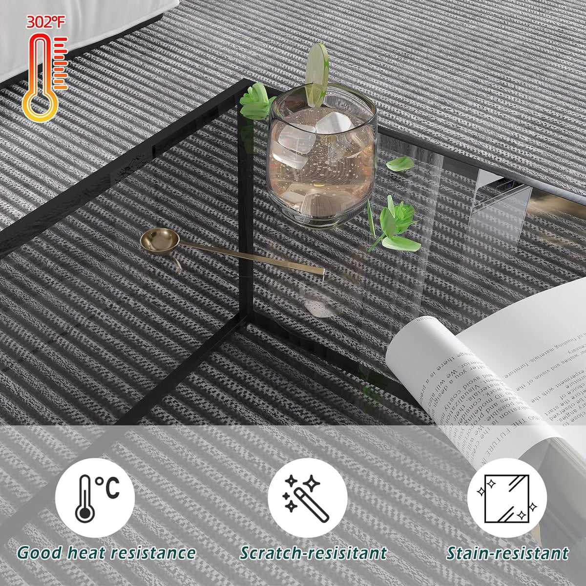 Square Glass Coffee Tables 26.7 x 26.7 x 15.7 Inches Gray Black M45878