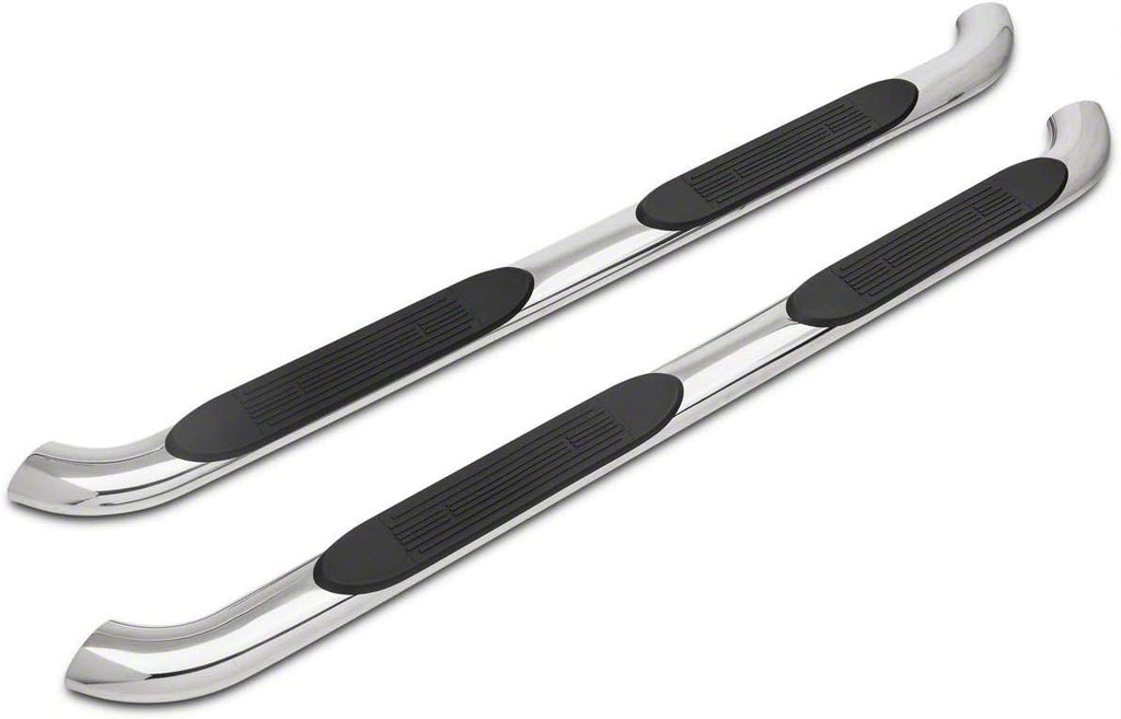 4-Inch Oval Bent End Side Step Bars; Rocker Mount; Stainless Steel O51156