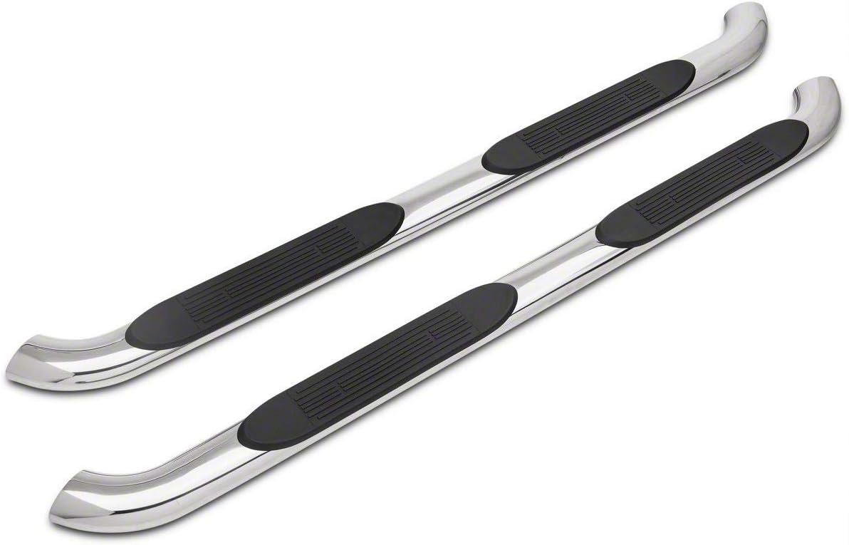 4-Inch Oval Bent End Side Step Bars; Rocker Mount; Stainless Steel O51156