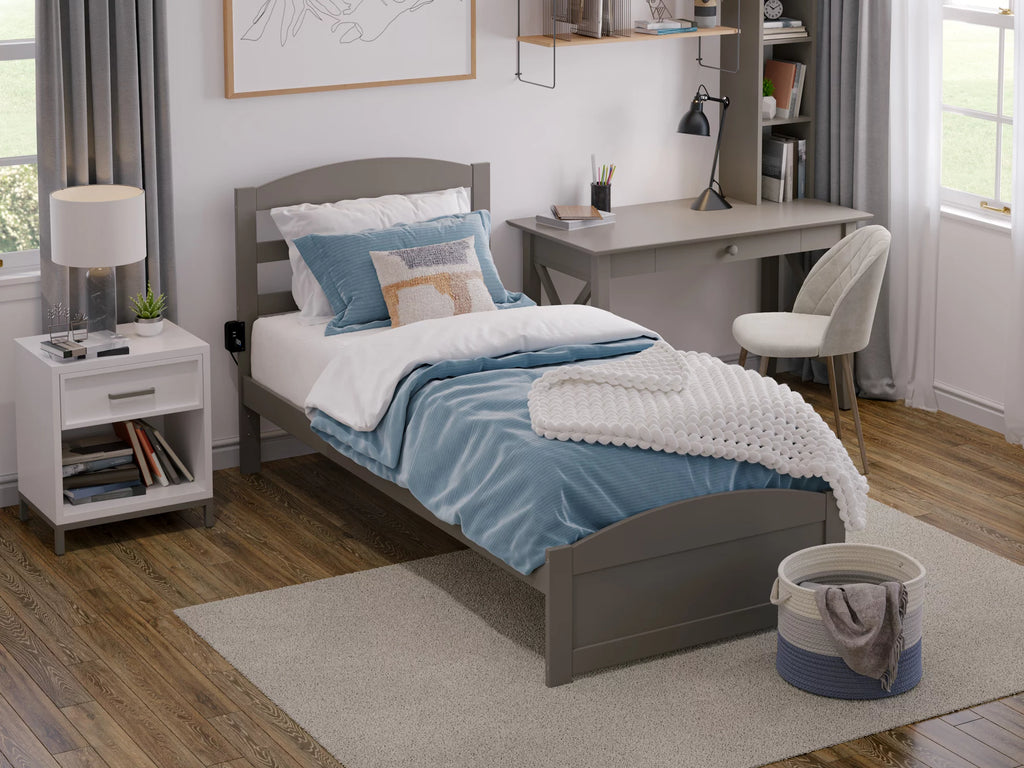 14" Twin XL Grey Wood Platform Bed Frame with Headboard and Footboard F69676