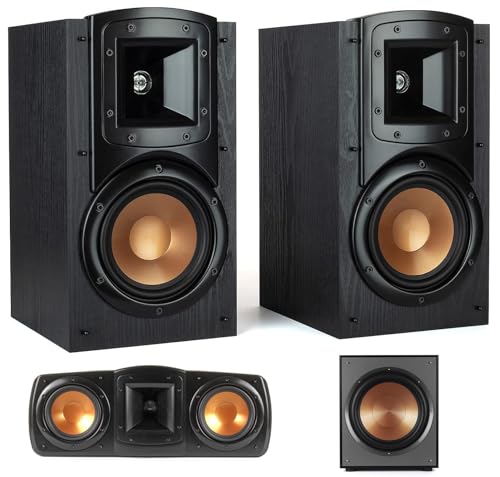 Black Bookshelf Speakers with Center Channel Speaker and Subwoofer Speaker S383