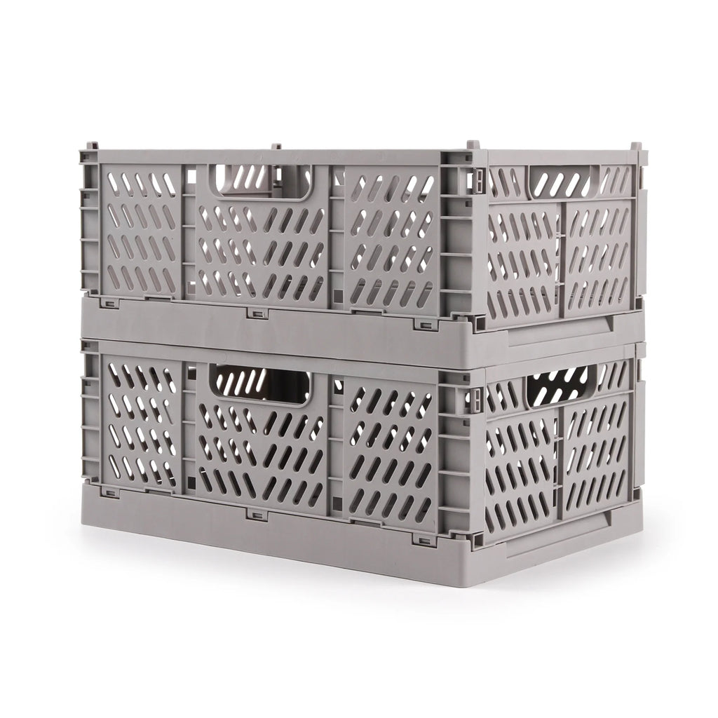 Collapsible Plastic Storage Crates, 6L, Gray, 2 Pack O937849