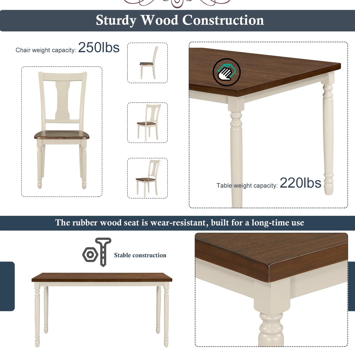 6-Piece Wooden Dining Table and 4 Chairs with Bench Y991237