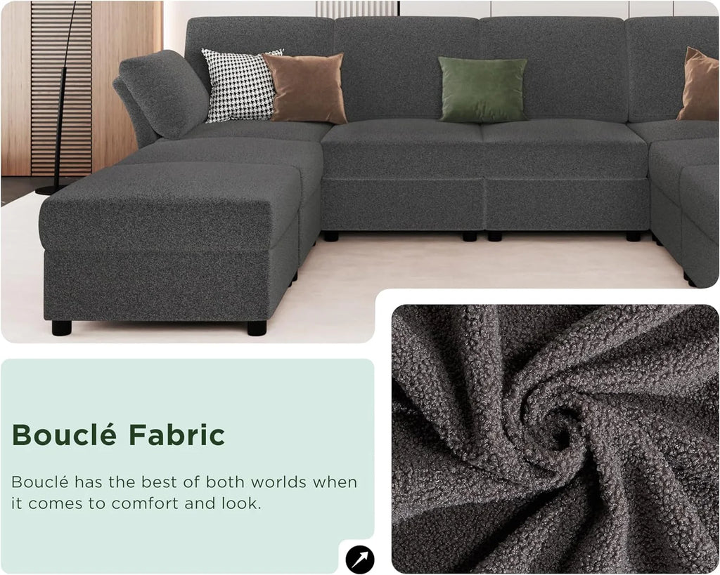 Grey Bouclé Modular Sectional Sofa S714201