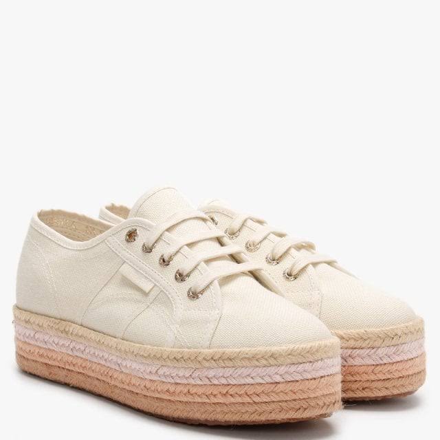Light Sand Beige Canvas Rope Flatform Shoes G40053