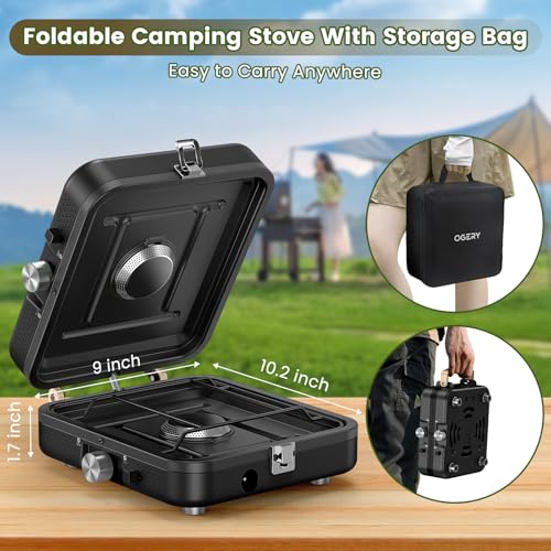 2-Burner Portable Propane Camp Stove with Griddle and Carrying Bag Y589