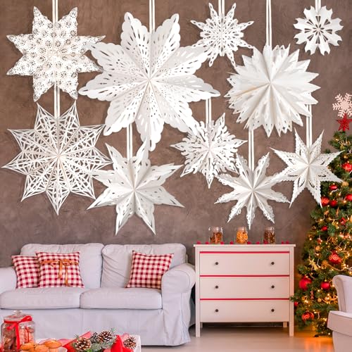 5 Pack Christmas Paper Snowflake Lanterns with LED Light D448369