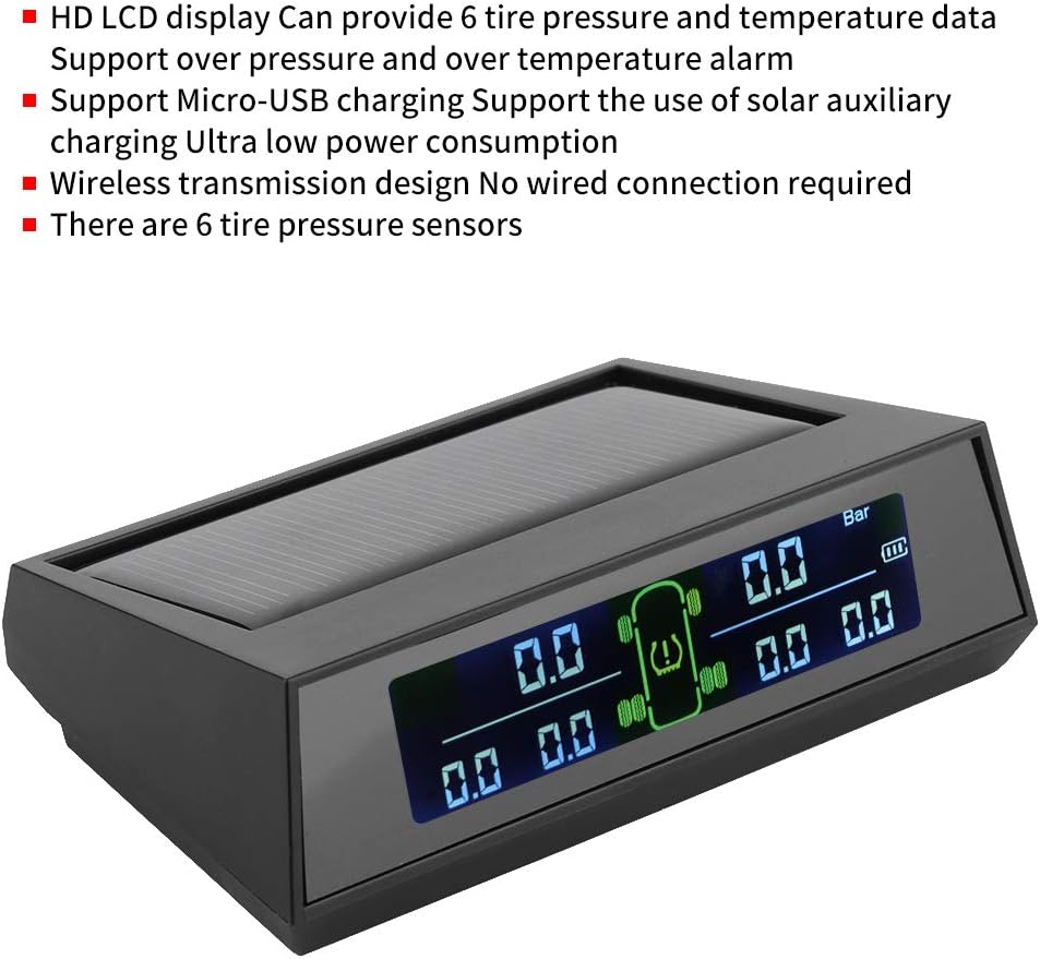 Solar Powered TPMS Tire Pressure Monitor System with LCD 6 External Sensor Pack of 2 X918843