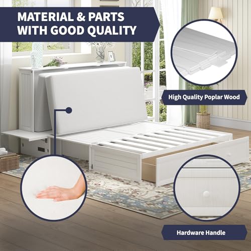 Queen Size Wall Bed with Charging Station, Solid Wood Frame, Burnt Orange I71349