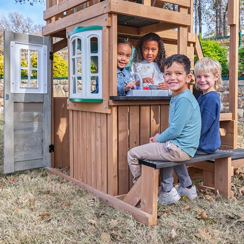 Three-Story Wooden Outdoor Playhouse with Slide A60998