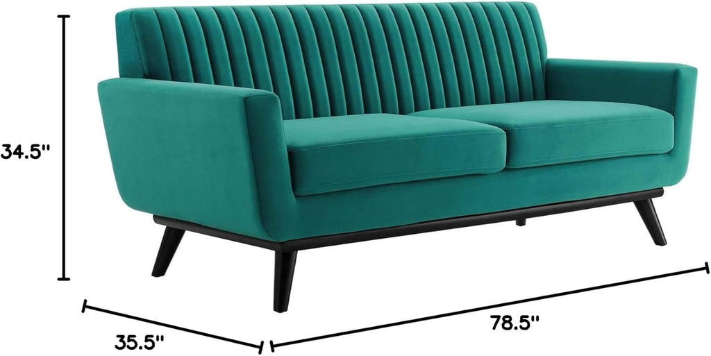 Teal Performance Velvet Channel Tufted Loveseat Q2197