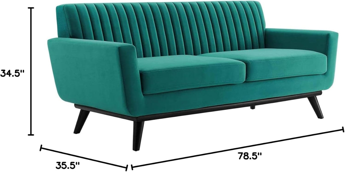 Teal Performance Velvet Channel Tufted Loveseat Q2197