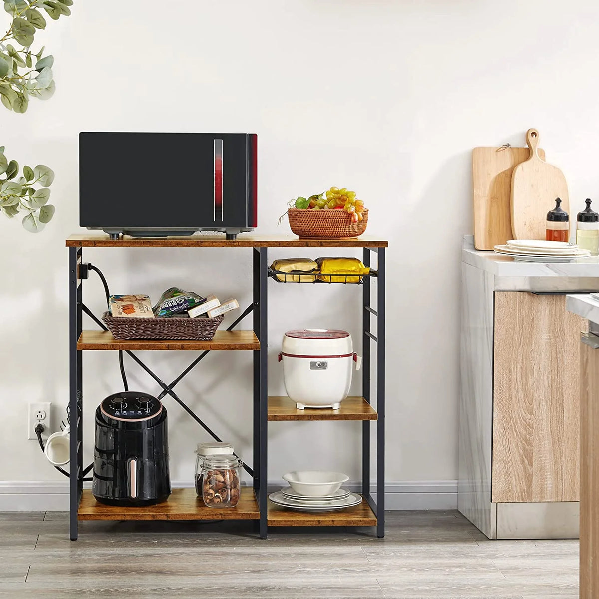 Rustic Brown Coffee Bar Table Station with Storage Shelf F4440