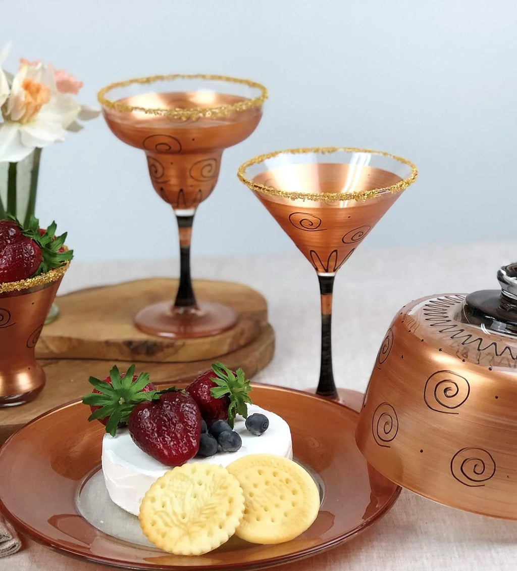 Hand Painted Martini Glasses Set Of 2 Gold L243632