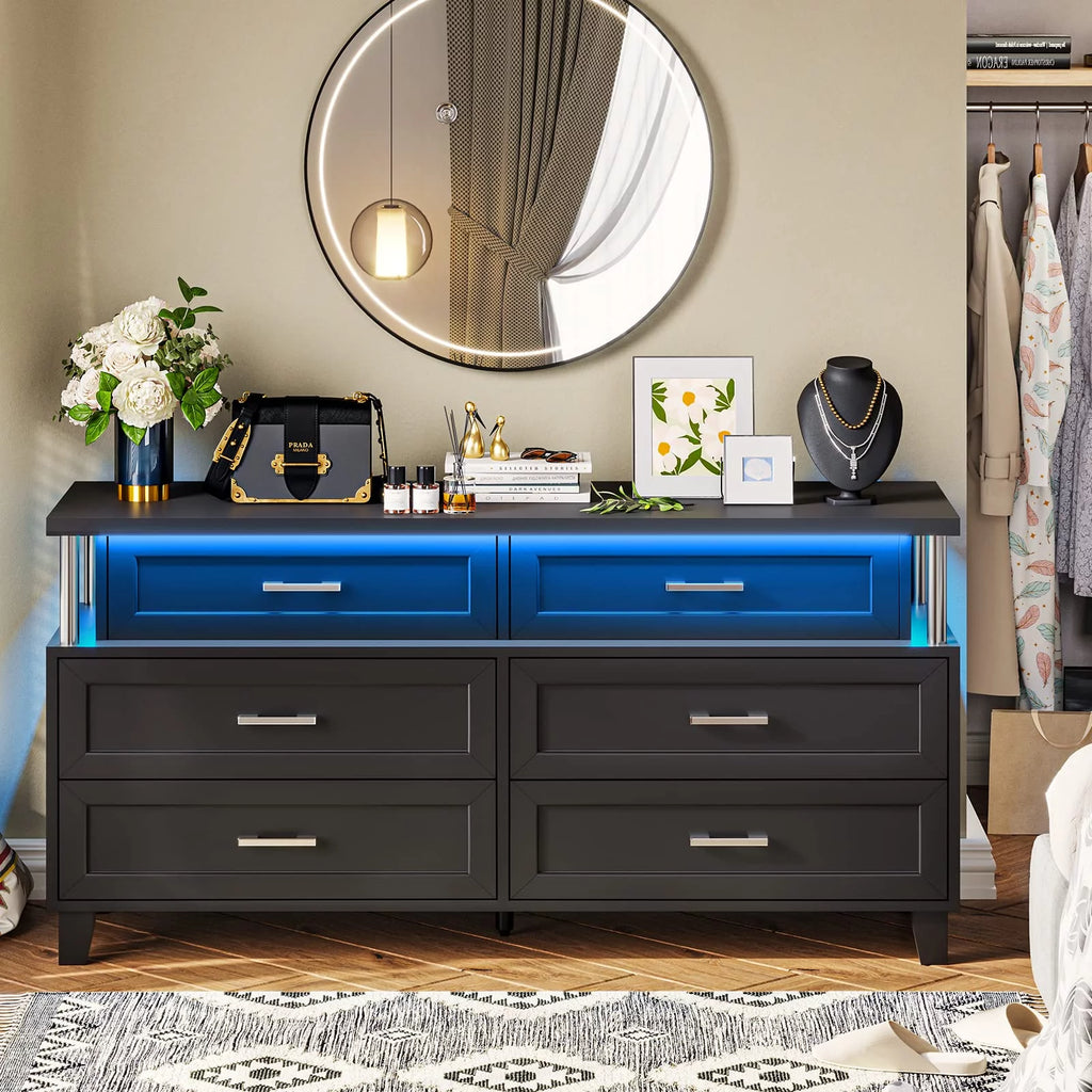 White 8 Drawer Dresser with LED Light A448747