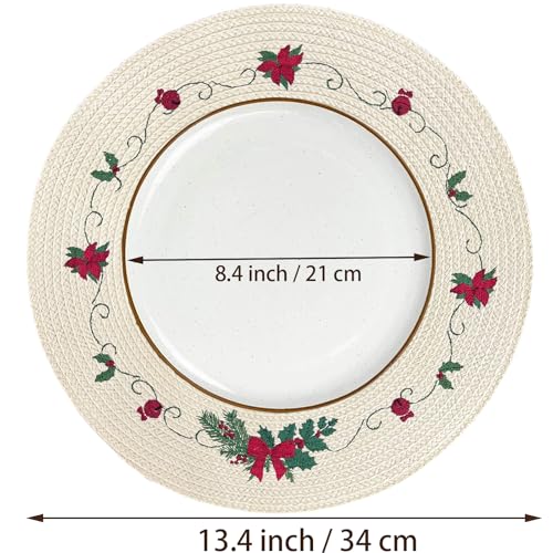 Christmas Placemats Set of 4 Round Embroidered Table Mats C320