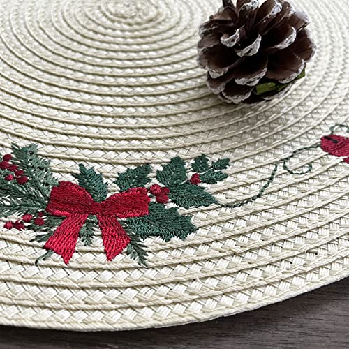 Christmas Placemats Set of 4 Round Embroidered Table Mats C320