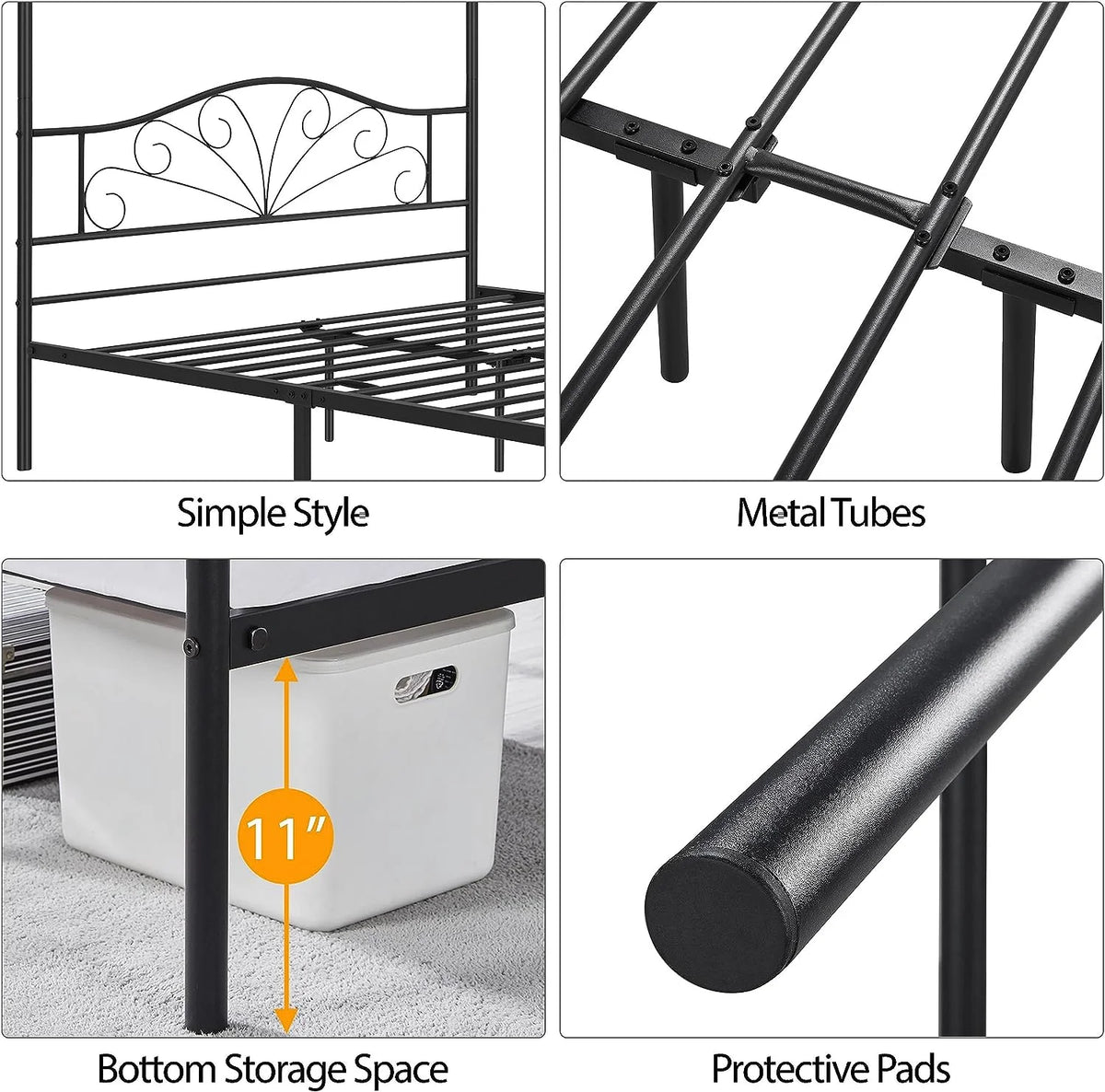 Queen Black Canopy Platform Bed Frame with Headboard and Footboard I728765