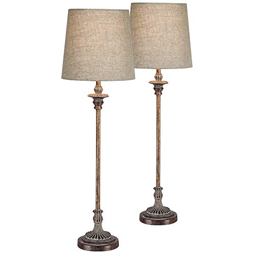 Set of 2 Weathered Brown Linen Fabric Table Lamps I293