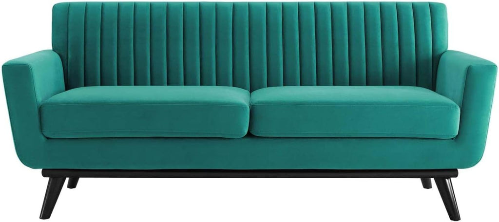 Teal Performance Velvet Channel Tufted Loveseat Q2197