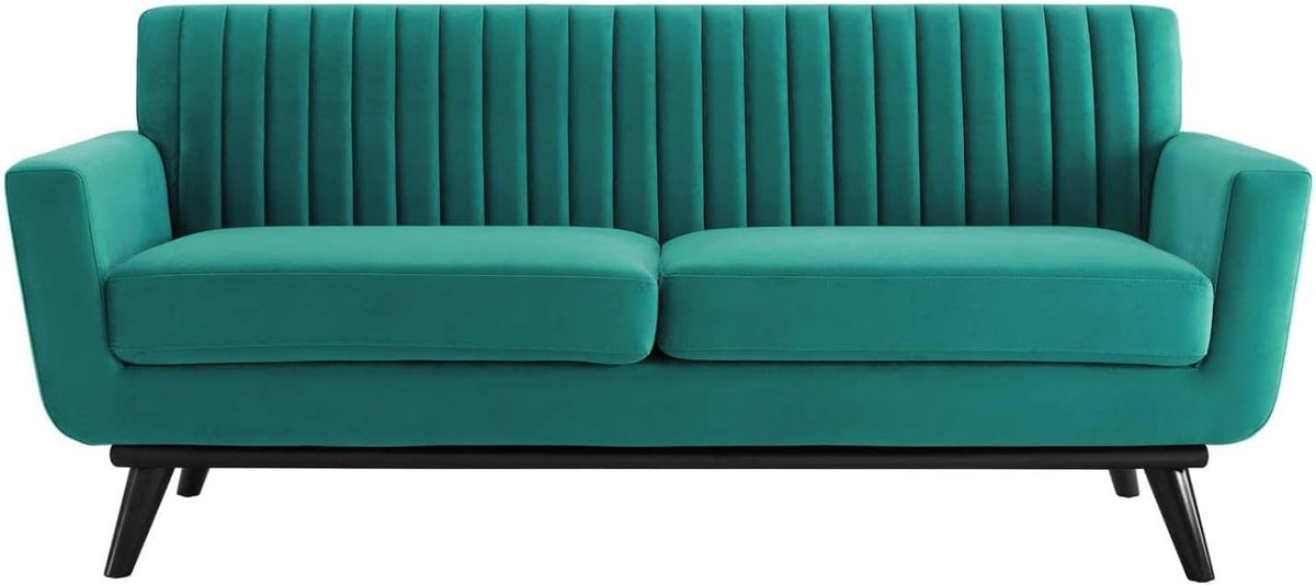 Teal Performance Velvet Channel Tufted Loveseat Q2197