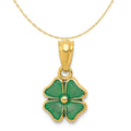 14K Yellow Gold Green Enameled Four Leaf Clover Pendant Charm with Rope Chain Necklace 16'' S518331