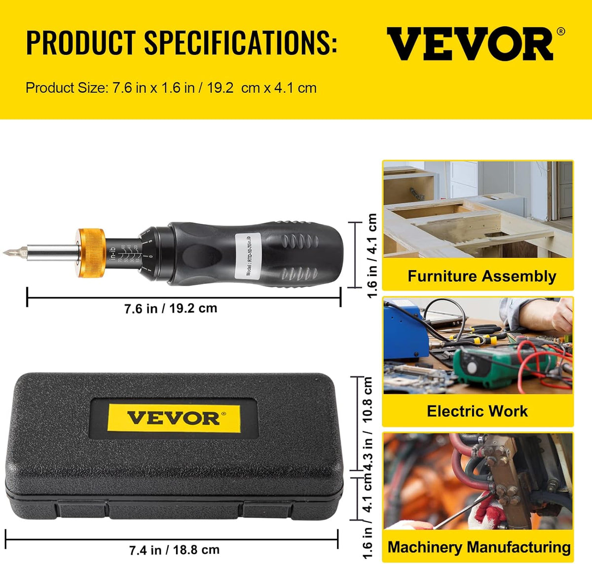 Torque Screwdriver, 1/4" Drive, 10-70 in/lbs, Adjustable, Pack of 2 A645259