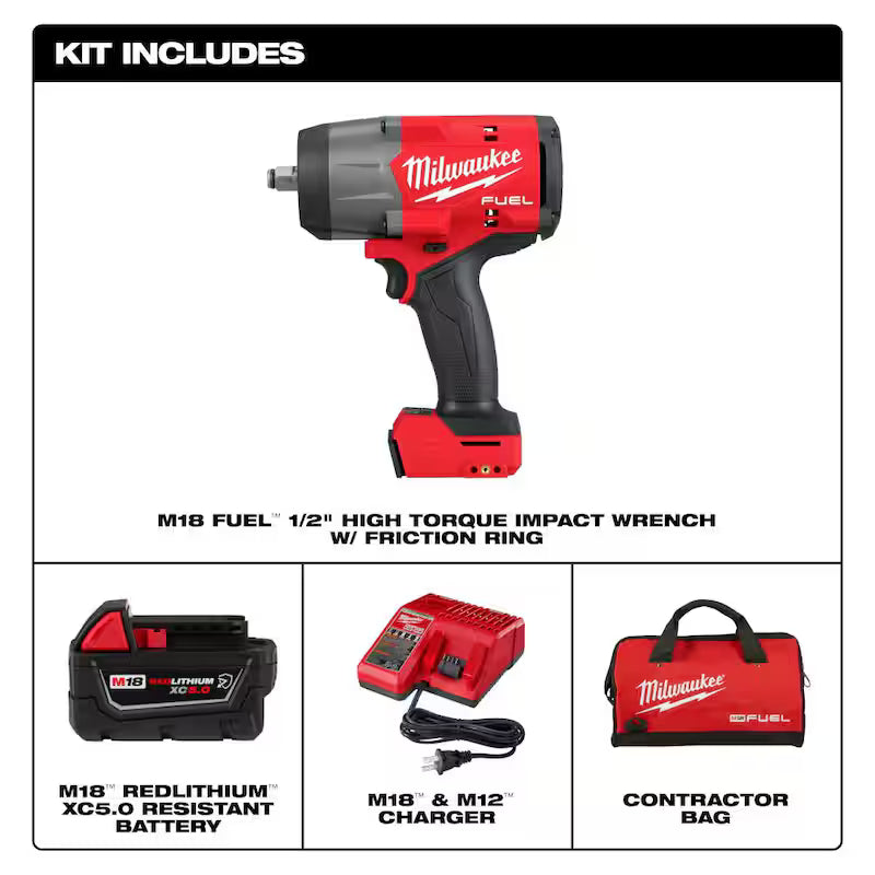 18V Lithium-Ion Brushless Cordless 1/2 in. Impact Wrench Kit with 5.0 Ah Battery and Bag W163842