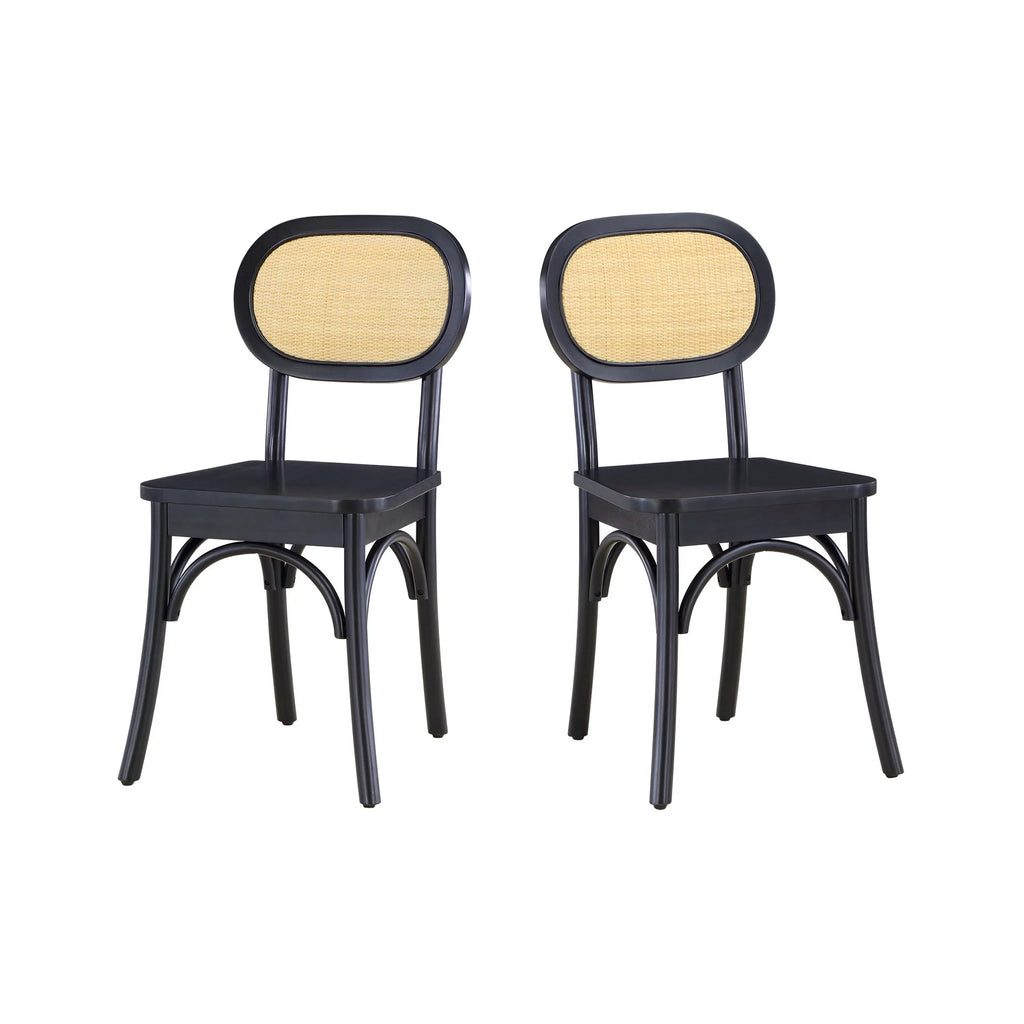 Black Rattan and Solid Wood Dining Chairs B4089