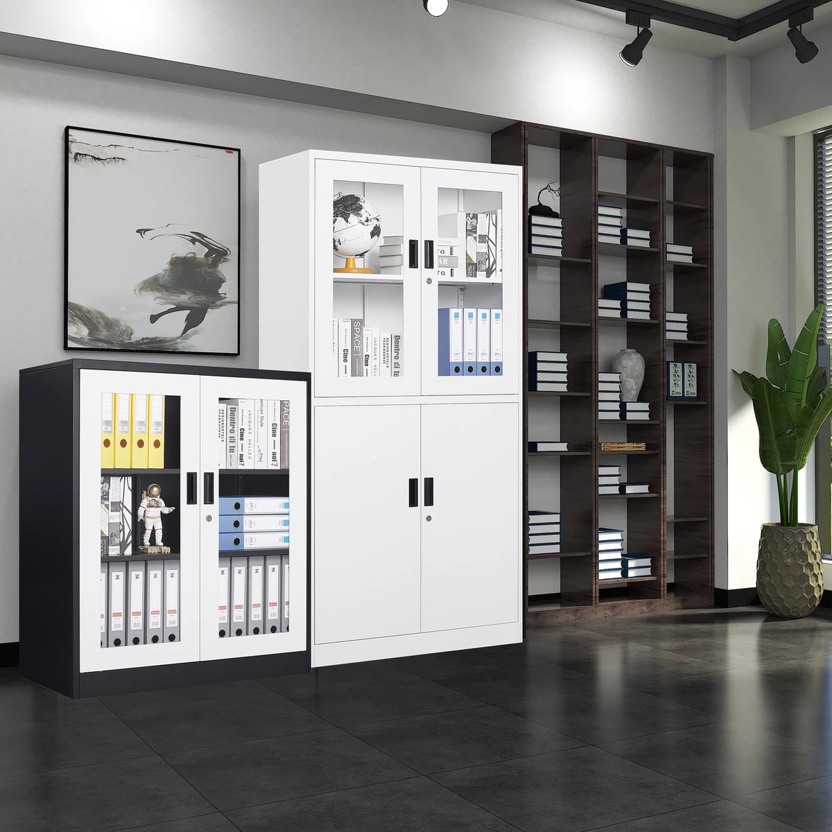 Metal Storage Cabinet with Glass Lockable Door and 2 Adjustable Shelves G554