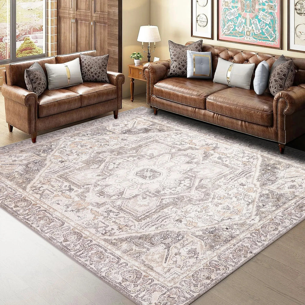 5' x 7' Washable Brown Area Rugs Non-slip D360