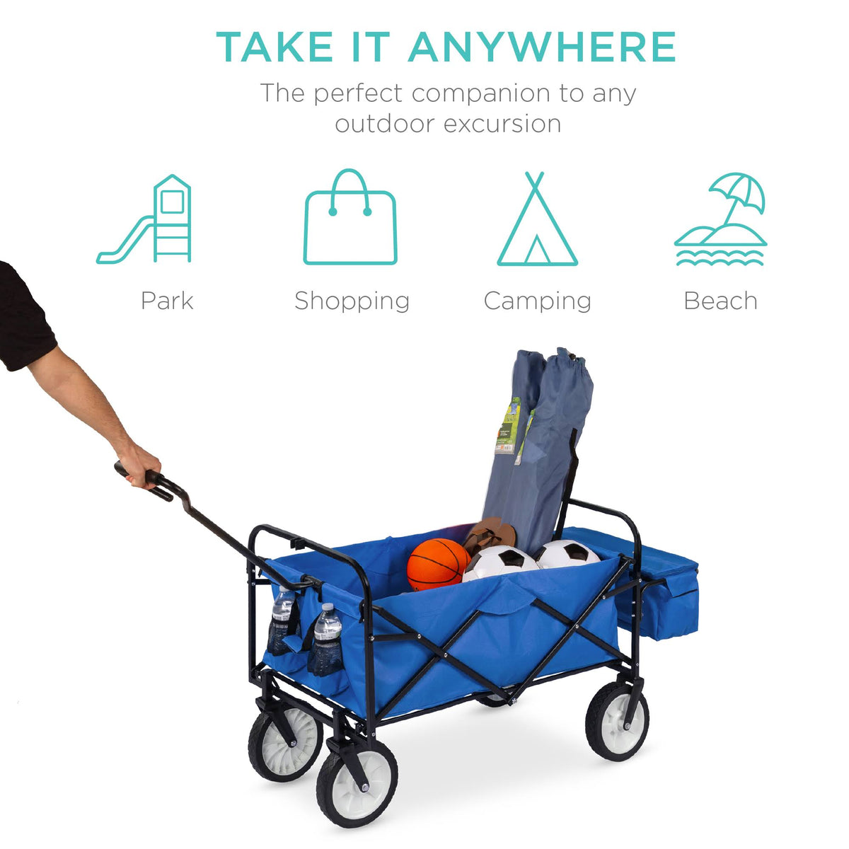Blue Folding Utility Cargo Wagon Cart with Removable Canopy J123