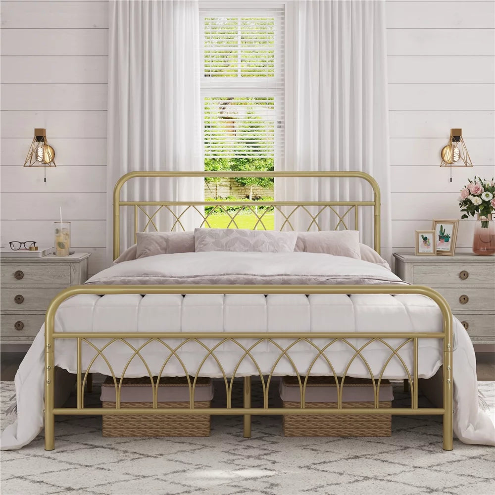 Queen Black Metal Platform Bed Frame with Headboard and Footboard K543588