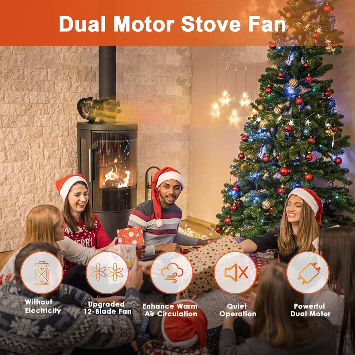 Non Electric Thermal Wood Stove Fan with Thermometer Q90474