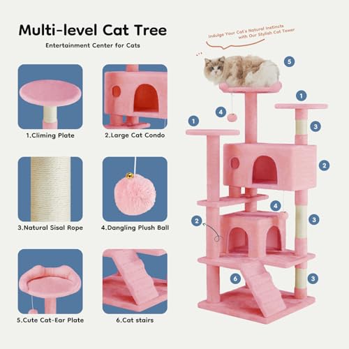 Dark Grey Multi-Level Cat Tree with 2 Condos and Scratching Posts V631