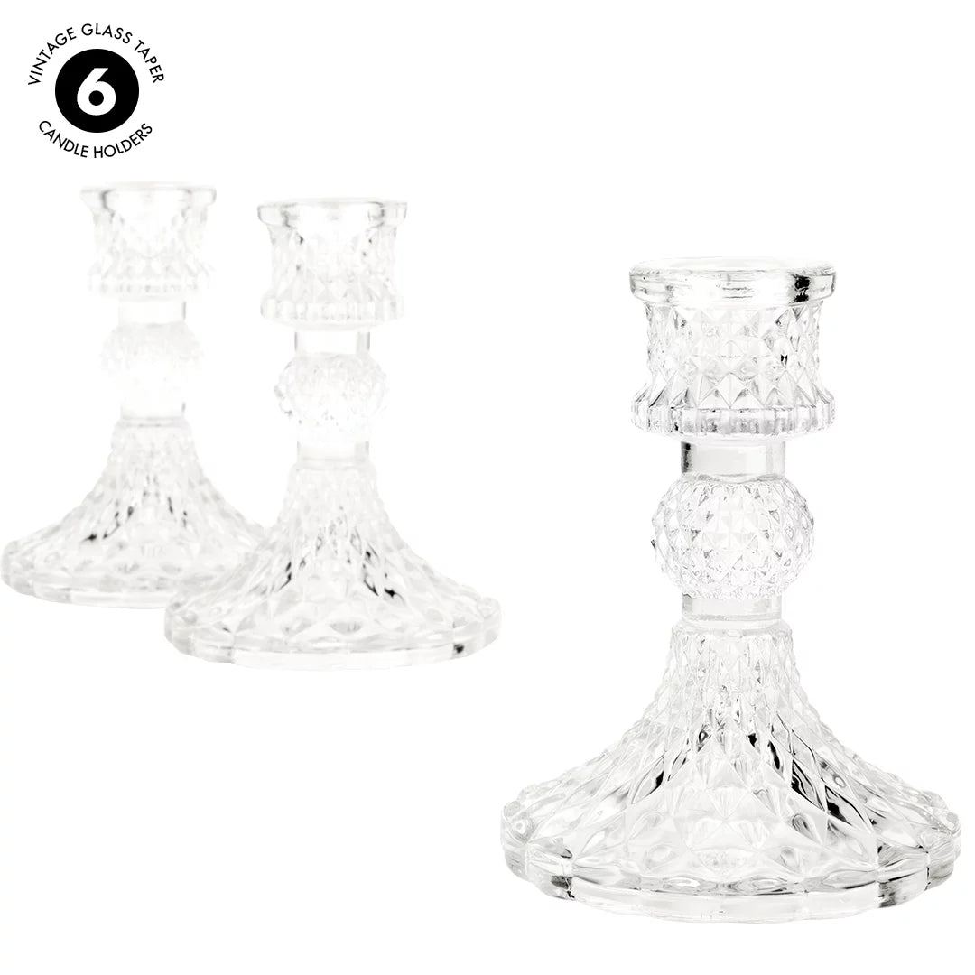 Vintage Glass Taper Candle Holders 6-Pack C175580