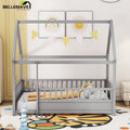 Full Size Gray Wood Floor Bed Frame with Guardrails U2036