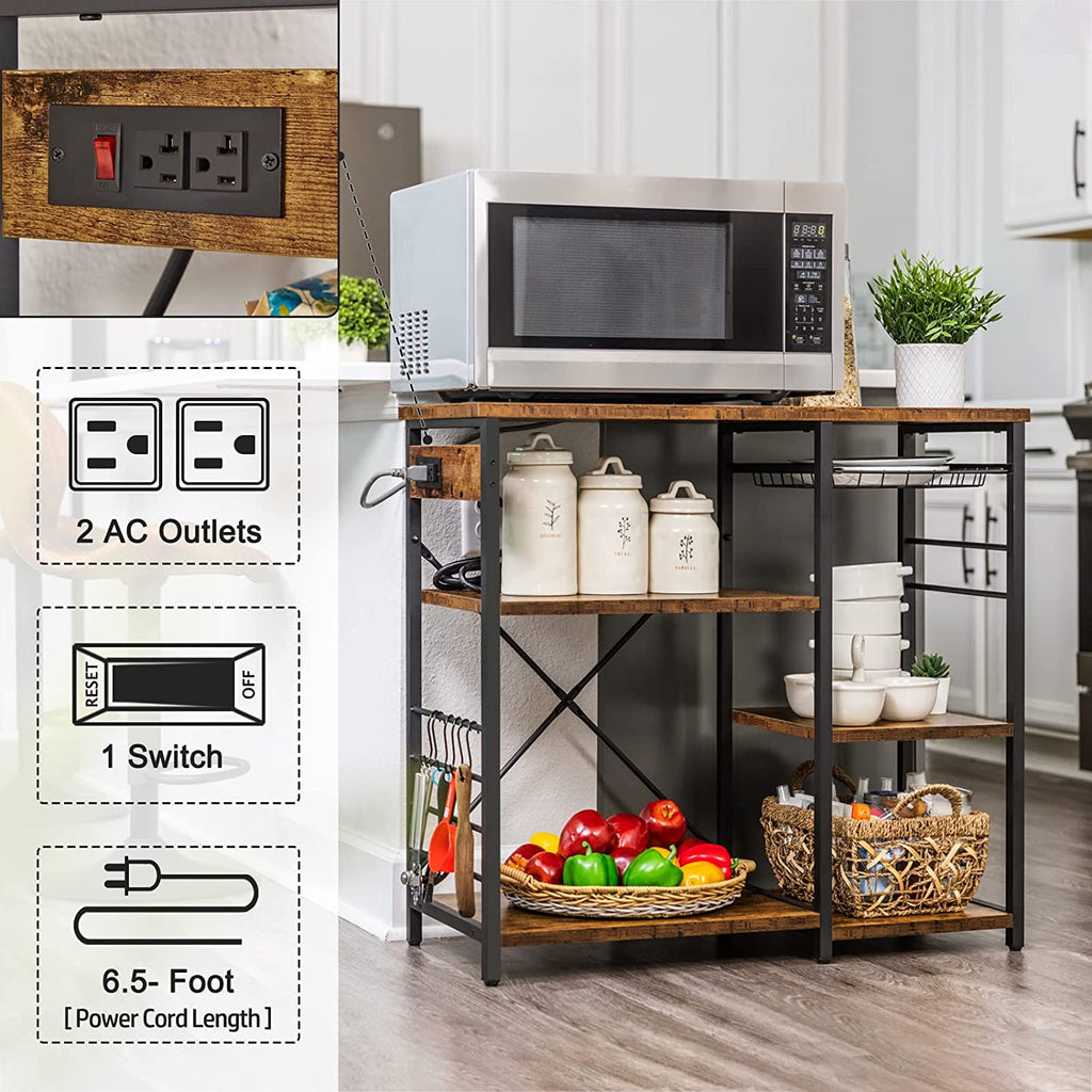 Rustic Brown Coffee Bar Table Station with Storage Shelf F4440