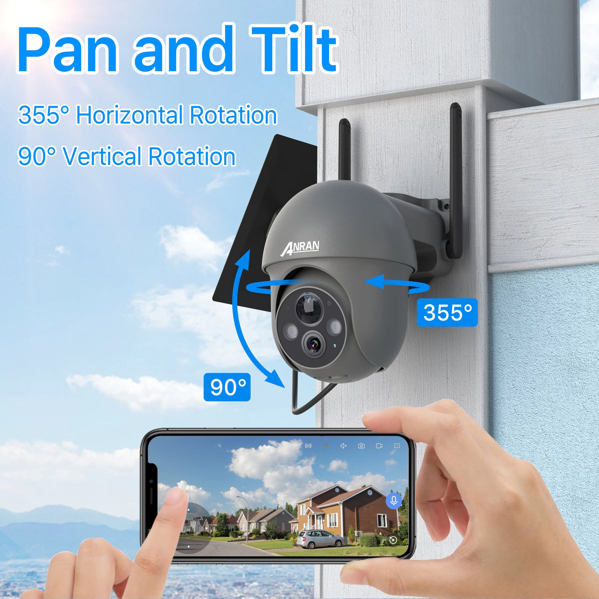 Wireless Solar Security Camera with 360° View, 2K, Color Night Vision P37455