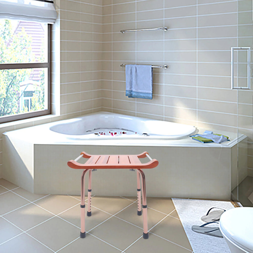 Teak Shower Stool Non-Slip Adjustable S893901