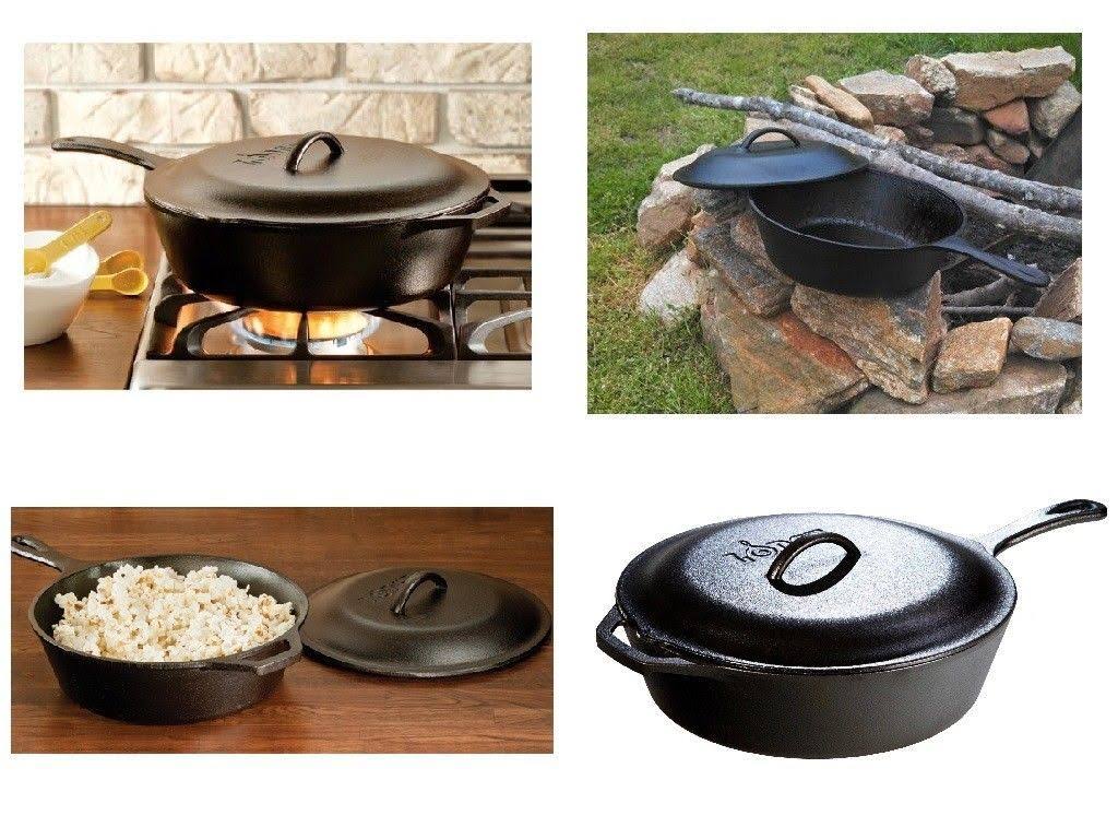 5 Quart Cast Iron Covered Deep Skillet Z585