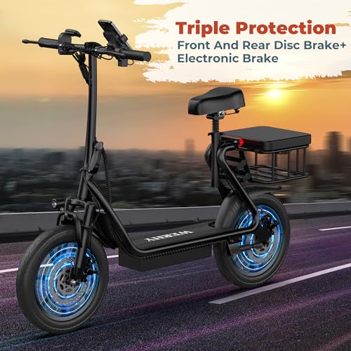 500W Electric Scooter with Seat, 14'' Tires, Foldable X31010