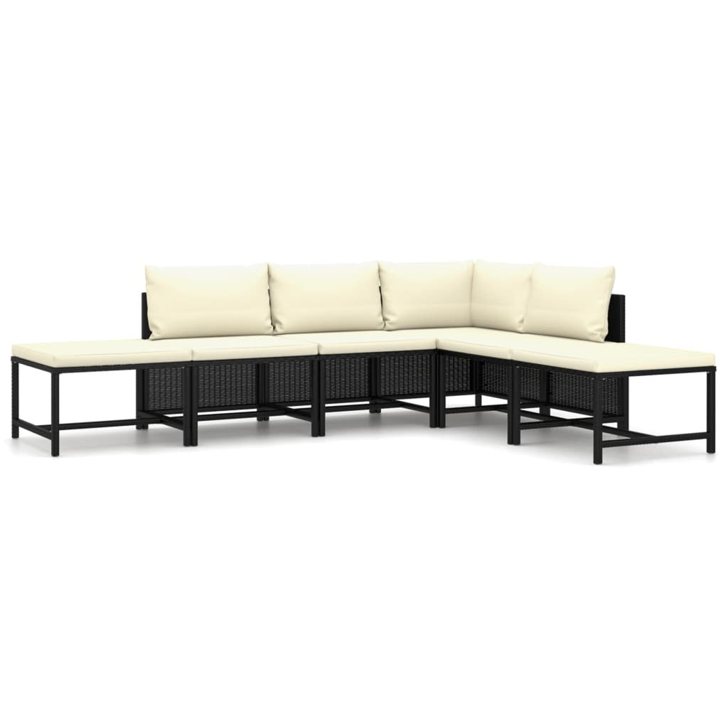 6 Piece Poly Rattan Garden Set with Cushions Black K432597
