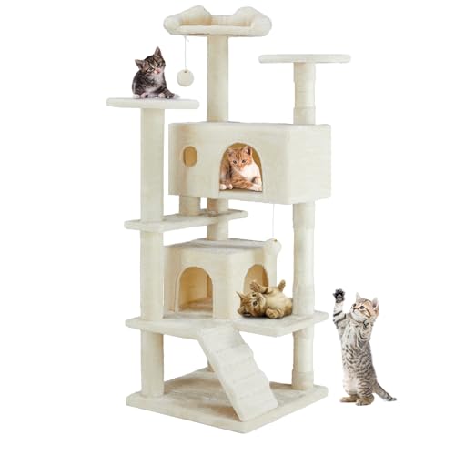 Dark Grey Multi-Level Cat Tree with 2 Condos and Scratching Posts V631