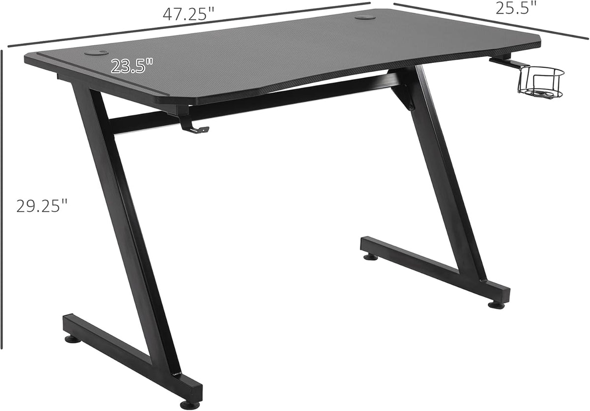 Black Gaming Desk with Cup Holder, Headphone Hook, Cable Management A610332