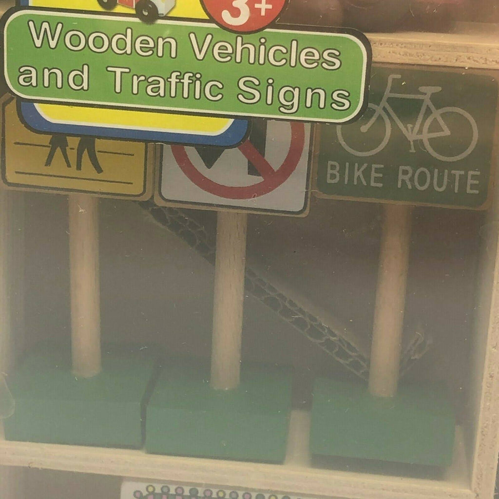 16 Pc Wooden Vehicles and Traffic Signs W404