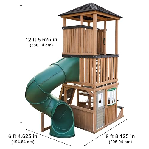 Three-Story Wooden Outdoor Playhouse with Slide A60998